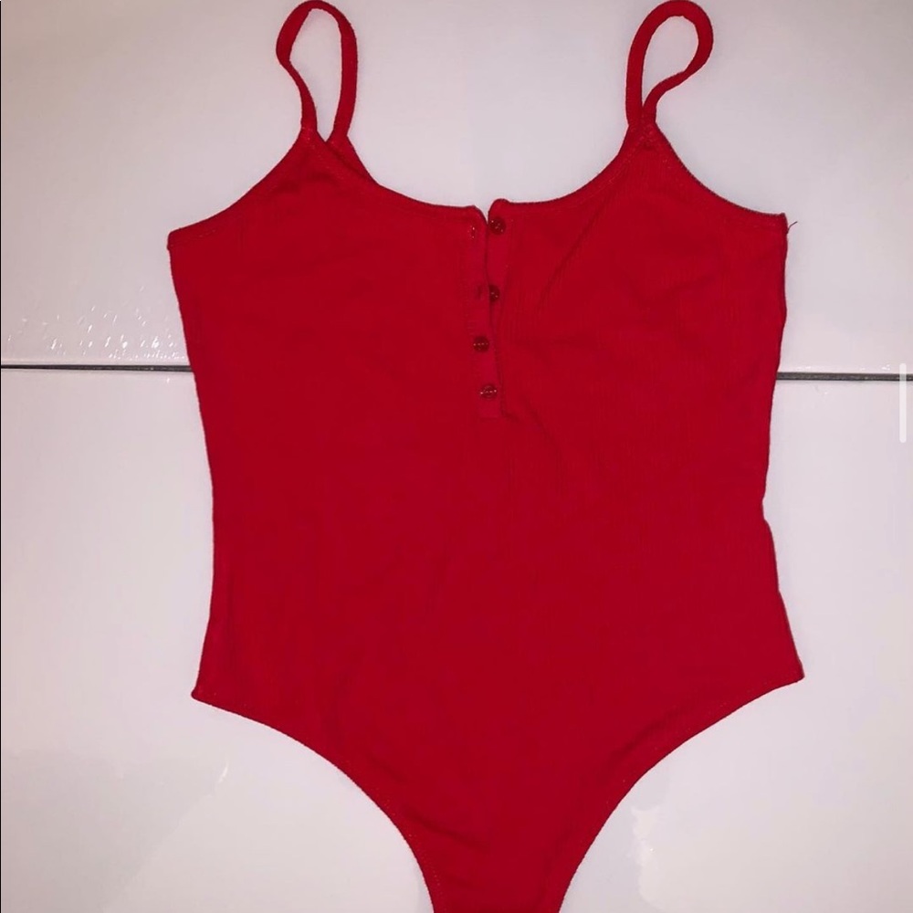 Garage red ribbed bodysuit
